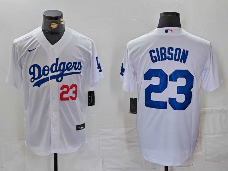Mens Los Angeles Dodgers #23 Kirk Gibson Number White Cool Base Stitched Jersey